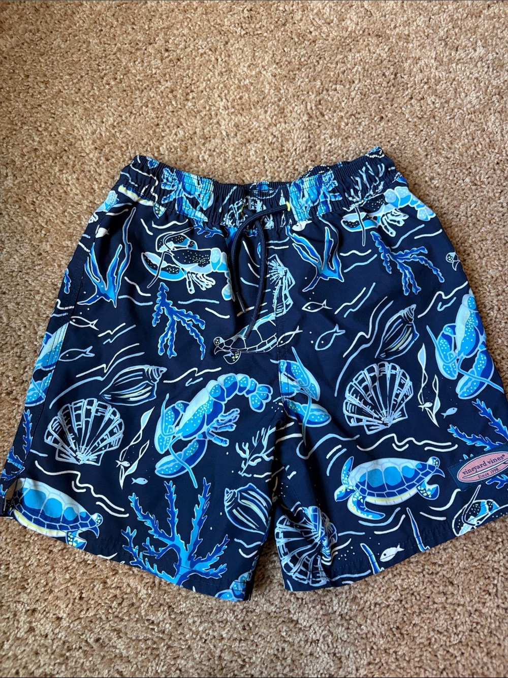 Vineyard Vines boys Navy Blue Sea Life Swim Shorts